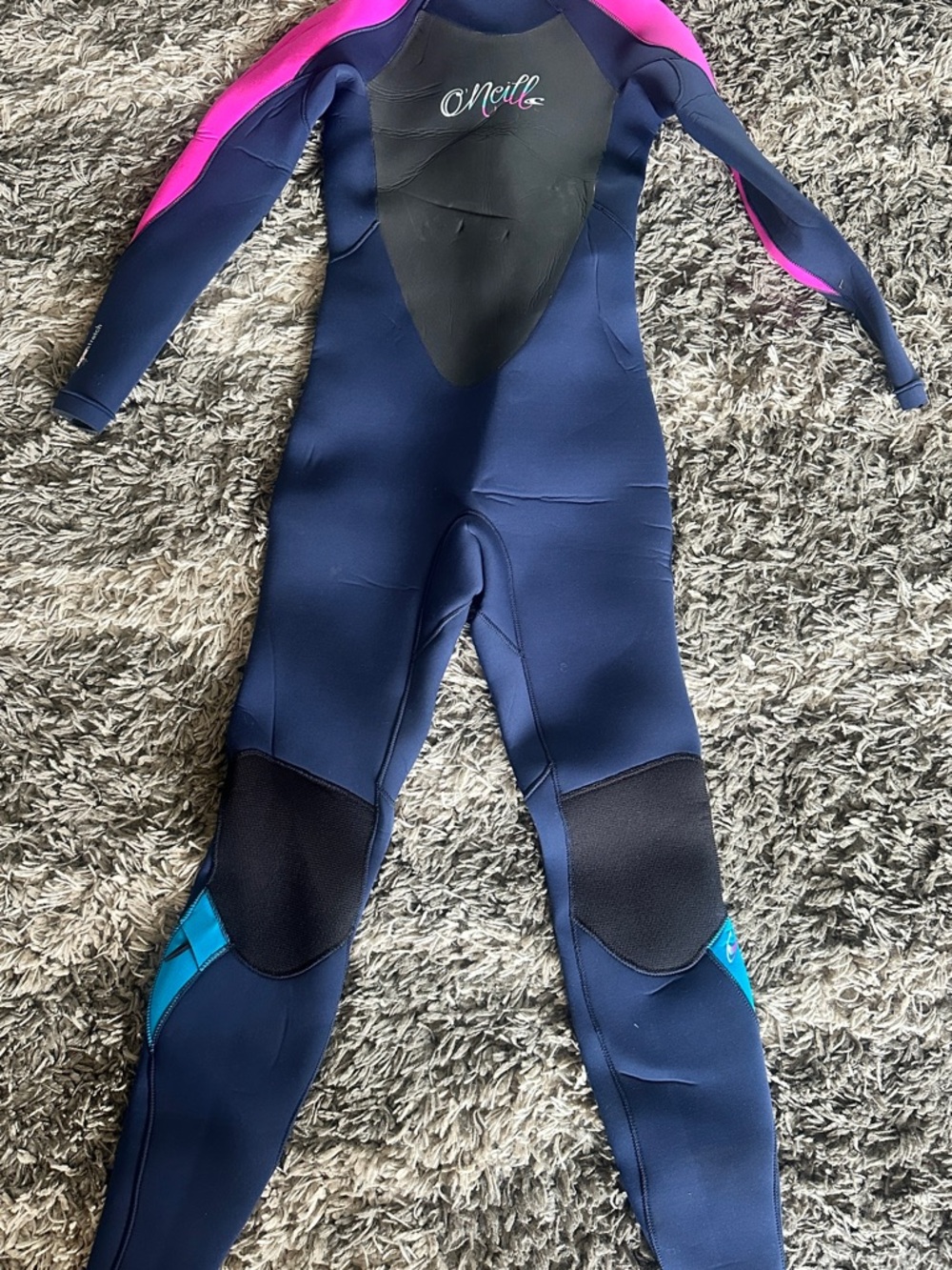 O'Neill Navy 4/3 mm Full Wetsuit with Pink and Teal Accents